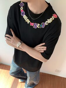 美式潮牌项链刺绣重磅短袖男女夏季宽松纯棉小众高街T恤图片