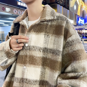 格子毛衣外套男韩版潮流拼色帅气2024冬季新款ins夹克W5473-P75图片