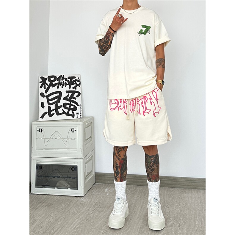 美式高街hiphop短裤男款夏季潮牌涂鸦篮球运动裤大码痞帅五分裤子图片