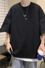 2023男生夏季新款圆领短袖上衣华夫格纯色五分袖JK23260-p28-控39，男装T恤，星座605(原A050)