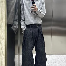 复古休闲裤男士春秋季百褶皱坠感垂感韩系潮流阔腿直筒长裤子潮，男装休闲裤，星座302B-2