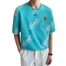 2024夏季新款拼色下脚潮牌休闲宽松圆领短袖T恤男T2907-p48，男装T恤，电商D303