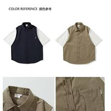 假两件拼接短袖衬衫男夏季美式复古潮牌宽松大码休闲工装衬衣外套，男装衬衫，星座506A