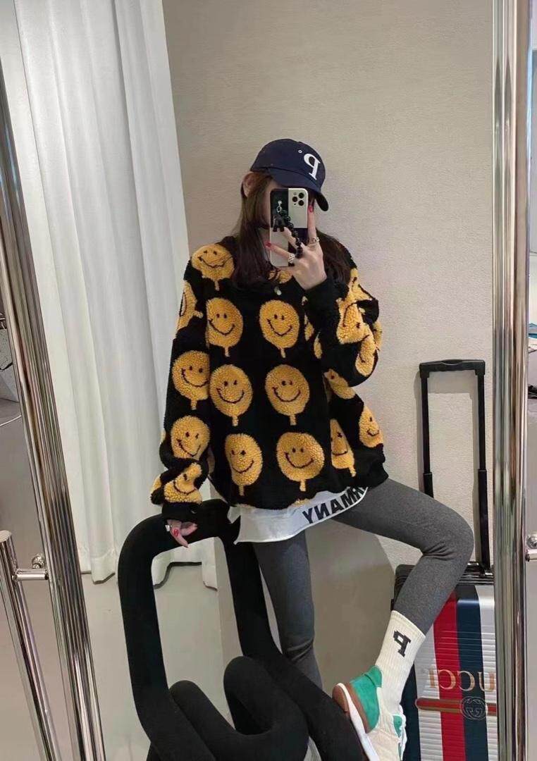 2021新款韩版时尚宽松羊羔毛加绒加厚卫衣，女装卫衣/绒衫，依露奇