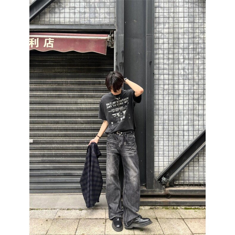 【有货】闪电纹牛仔裤美式vibe风裤子高街修身微喇A119LL-特P50,男装牛仔裤,星座1007（原301D）