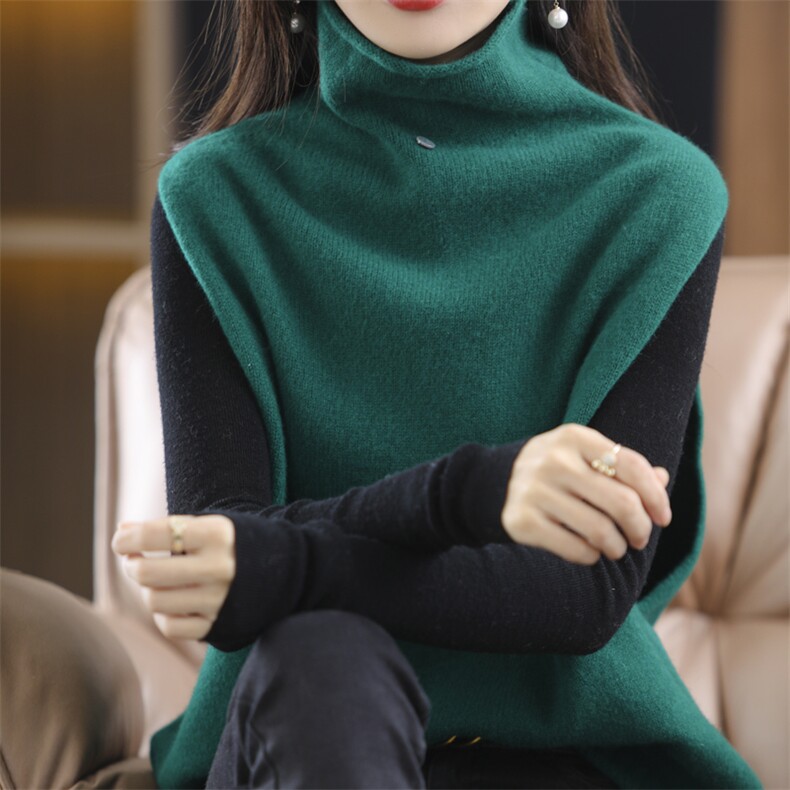 秋冬季新款针织马甲背心女高领宽松休闲百搭羊毛针织无袖毛衣，女装马甲，冀清阳荣