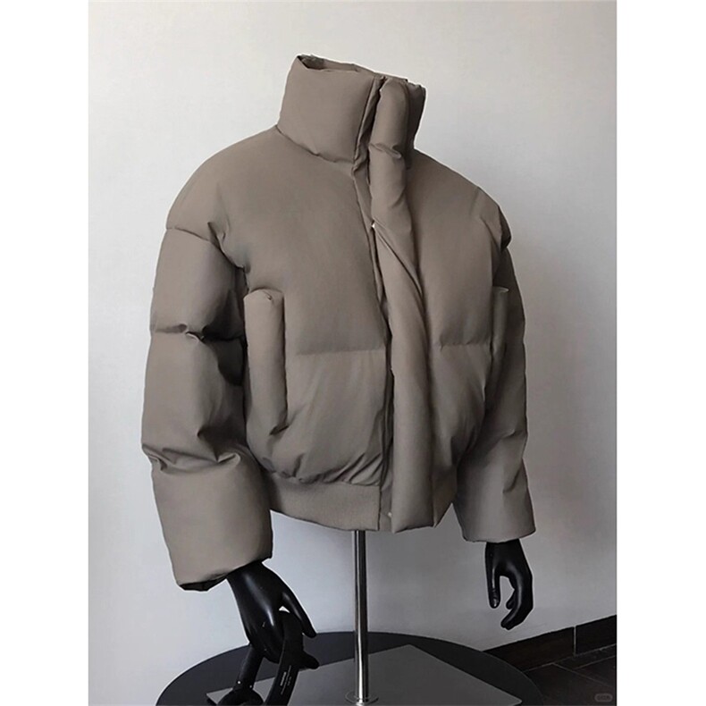 现货5W件冬季三防重磅硬挺boxy短款羽绒立领PU皮棉衣外套加厚棉服,男装棉衣,电商A486