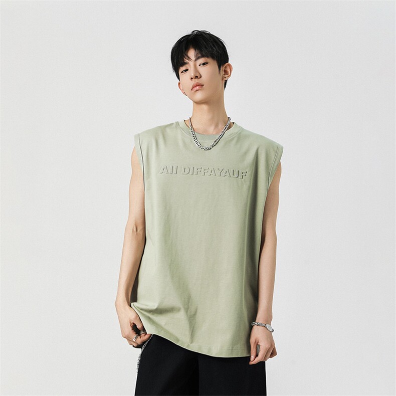 高街280克100棉凹凸印工艺大码坎肩体恤A436-1602-特P3249,男装T恤,电商A436