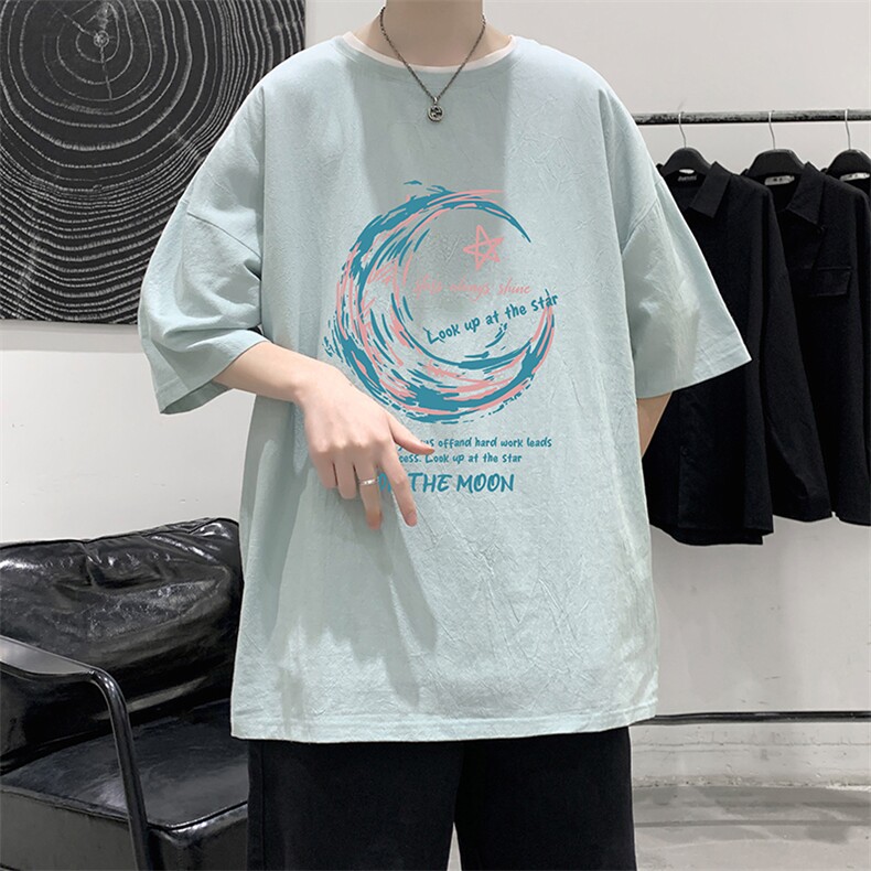 YT2641-P30 亚麻短袖t恤男大码五分袖男宽松七分袖 大皂风模特图片