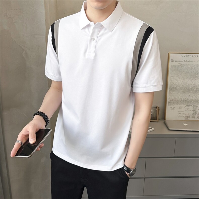 2023夏季新款POLO衫休闲拼接翻领T恤潮流百搭半袖短袖T2315P-50,男装T恤,电商A413