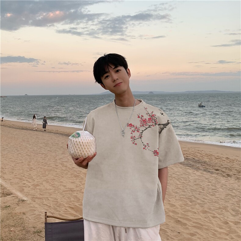 得物抖音直播高品质麂皮绒风印花宽松短袖djp295-特批23控39,男装T恤,星座605(原A050)