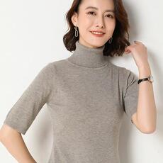 半高领短袖针织衫女短款套头五分袖打底衫，女装针织衫/毛衣，鄂维那特