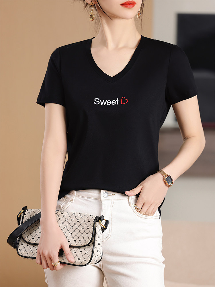 刺绣SWEET工艺小众个性舒适棉T,女装T恤,元素羊绒