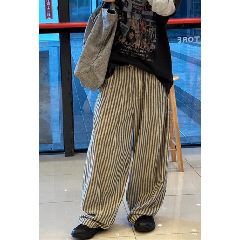 复古慵懒松弛竖条纹拖地裤男港风休闲宽松百搭直筒阔腿裤KXR8015,男装休闲裤,星座1116A（原606A-3）