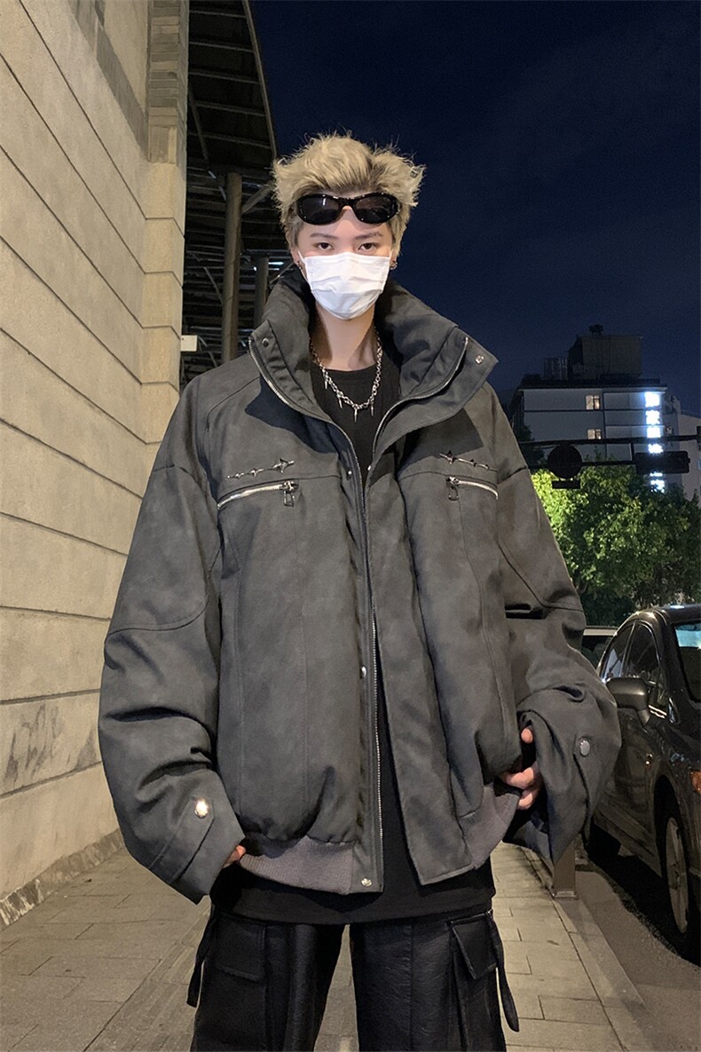 405A美式复古个性金属设计短款皮衣棉服MY24916-特批108控178,男装皮衣,星座405A