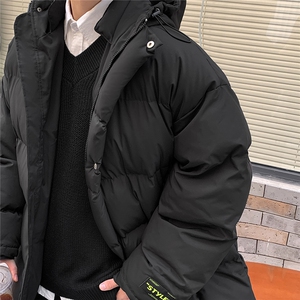 1港风外景中长款横条情侣连帽大码M-5XL棉衣外套男8719P135控188图片