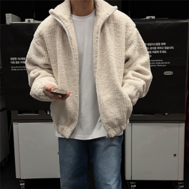 翻领灯芯绒宽松棉服男士秋季新款重工加厚高克重毛绒短款夹克外套图片