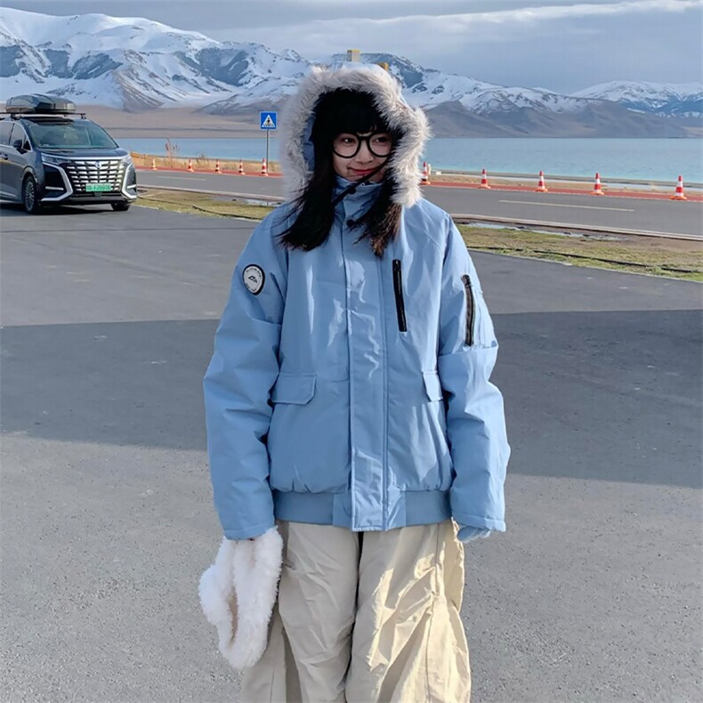 冬季加厚毛领连帽派克服2024新款宽松减龄美式工装保暖棉服外套女,男装夹克,星座506A