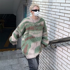 美式潮撞色条纹慵懒风男冬季宽松复古新款马海毛针织毛衣，男装针织衫/毛衣，星座716-3