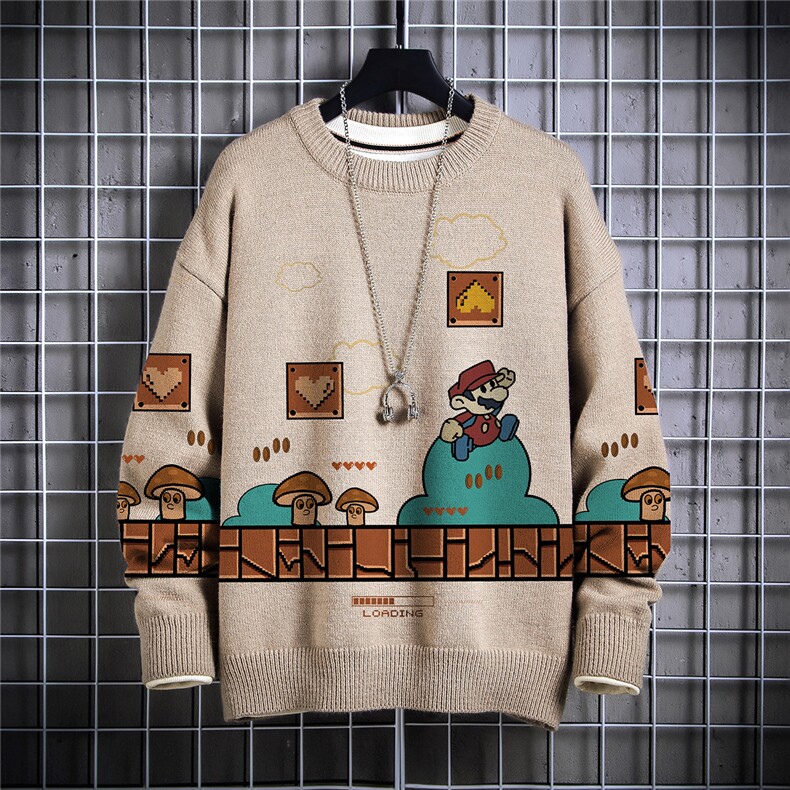 1日系圆领宽松中性情侣潮流大码M-5XL印花毛衣男7824P55加绒P70，男装针织衫/毛衣，星座226-2