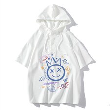 LD54180-P45连帽短袖t恤男大码胖子带帽五分袖中袖，男装T恤，电商A040