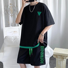 休闲运动套装男夏季华夫格潮牌短袖t恤男两件套短裤一套TZ015-P45，男装休闲套装，星座308B-1