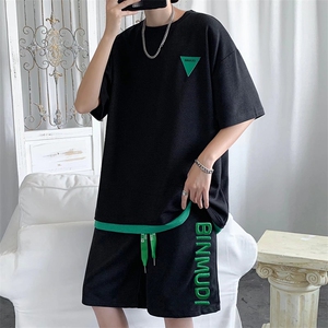 休闲运动套装男夏季华夫格潮牌短袖t恤男两件套短裤一套TZ015-P45图片