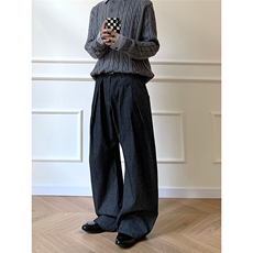 三褶a字条纹原牛牛仔裤男款美式复古阔腿弯刀裤子黑色通勤休闲裤，男装牛仔裤，星座501-1