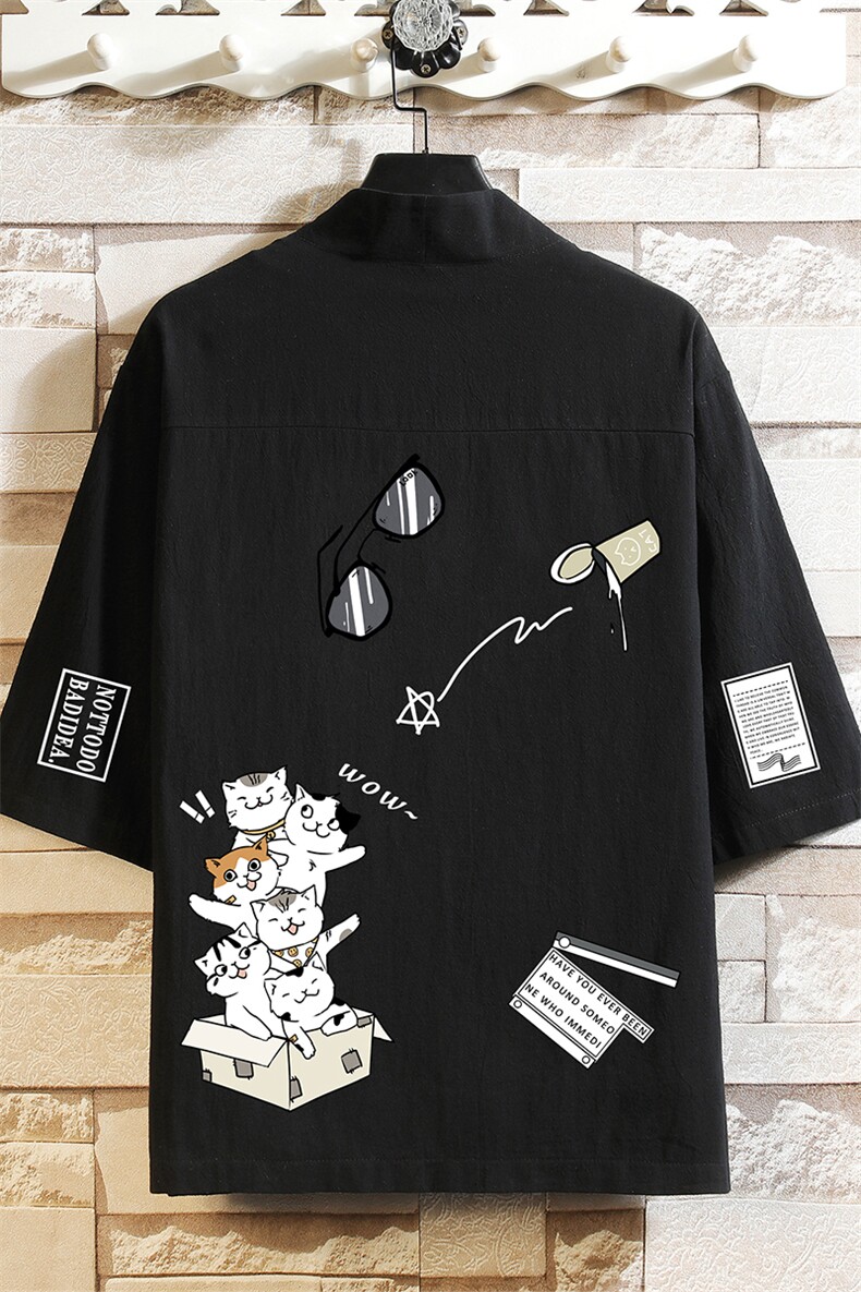 HF59115-P40风汉服男开衫外套七分袖道袍砖墙挂拍,男装民族服装,电商A040A