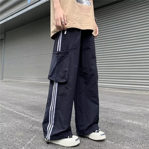夏季长裤直筒男工装裤时尚潮牌休闲裤青春流行条纹撞色潮宽松型图片