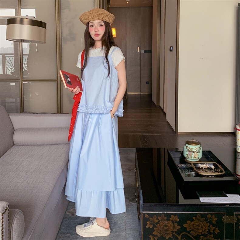 浅蓝色设计感甜美套装女2025夏季新款超好看吊带背心半身裙两件套，女装套装/套裙，浙宝128A
