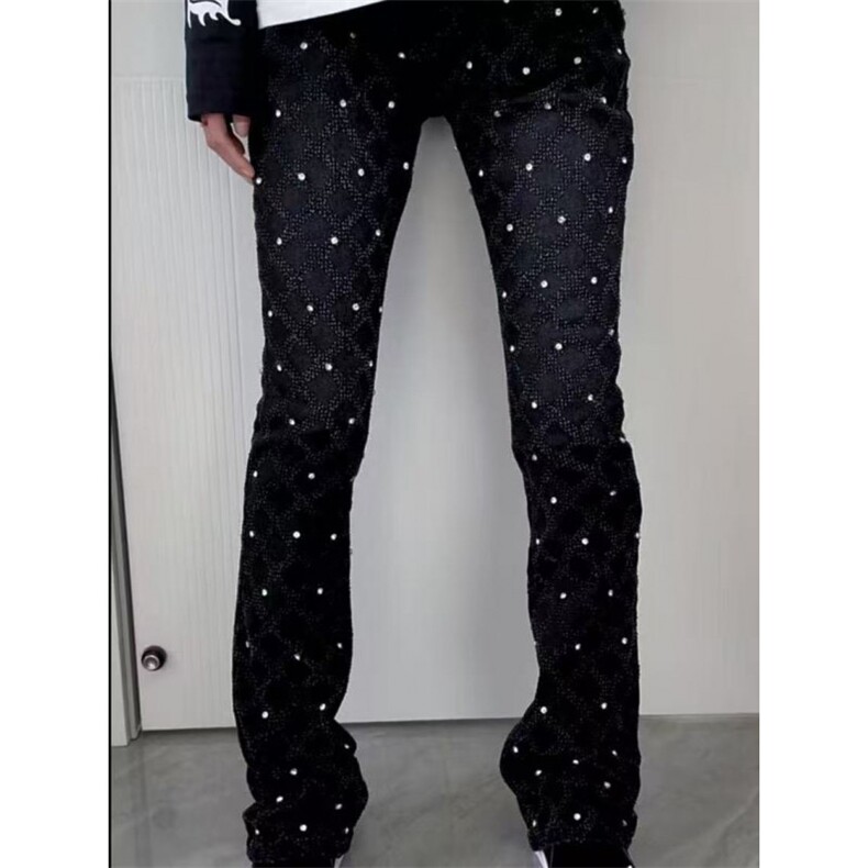 1506-1/K11011/P59新款柳钉满天星牛仔裤男女情侣百搭微喇长裤,男装牛仔裤,星座1506-1