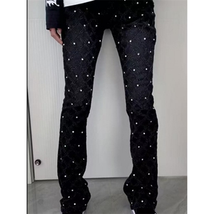 1506-1/K11011/P59新款柳钉满天星牛仔裤男女情侣百搭微喇长裤图片