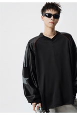 可二开美式POLO衫大码M-5XL拼接V领球衣长袖T恤男CX78111P45控69，男装Polo衫，星座226-1