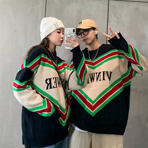 秋冬情侣宽松ins外穿加厚套头慵懒针织衫潮流个性毛衣QT811-P75图片