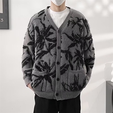 得物品质秋男V领毛衣开衫单排扣针织衫毛巾树枝刺绣外套M851P68，男装针织衫/毛衣，星座1013-1