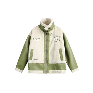 2025冬拼接羊羔毛pu皮棉服--5174图片