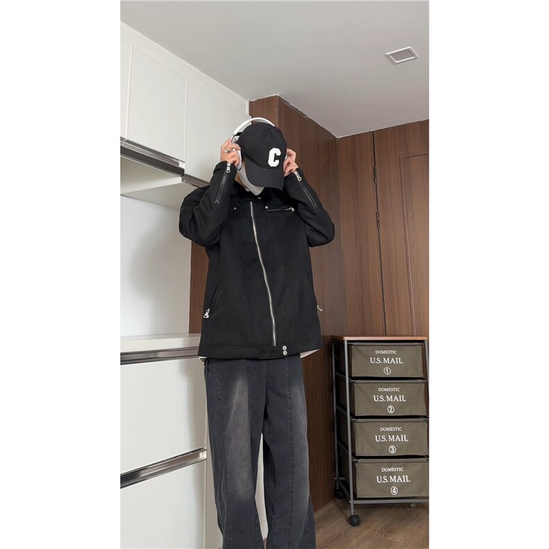 麂皮绒拉链款夹克外套休闲高街百搭潮款外套A061-AJ00361-P100,男装夹克,电商A061