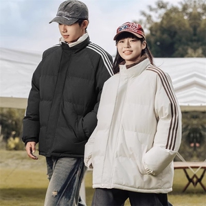 潮牌棉服男士冬季立领防风外套美式三条杠面包服情侣棉衣