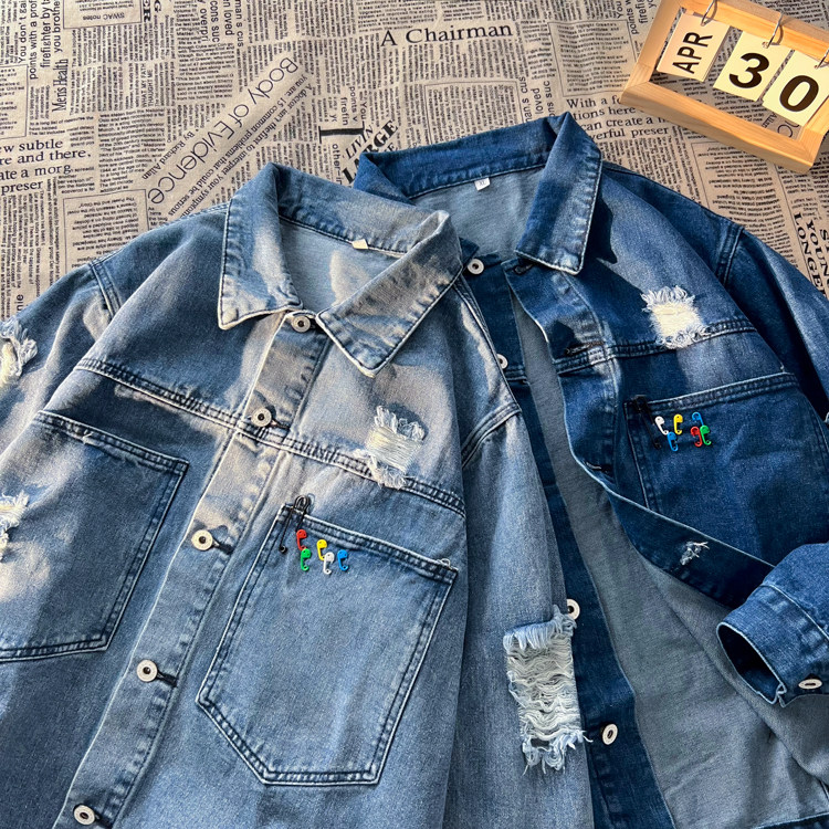 现货2023新款春秋装牛仔夹克破洞1303A-1-NZ01-P68，男装夹克，星座1611B