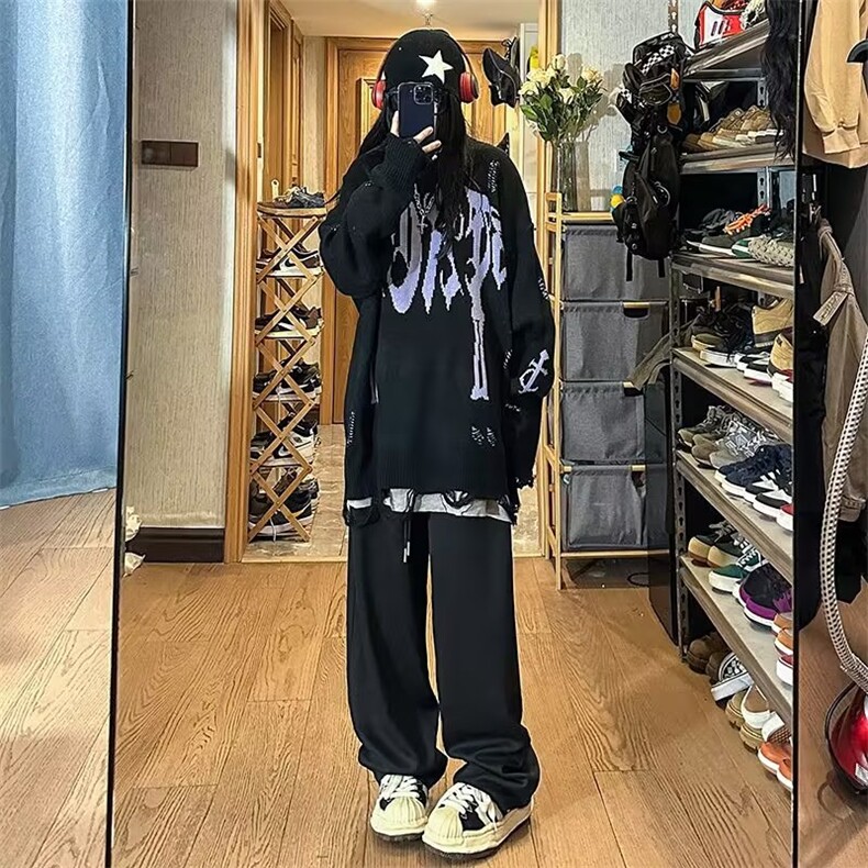 美式复古小众破洞毛衣外套男女ins潮宽松街头针织衫冬季MY540-P48,男装针织衫/毛衣,星座1008