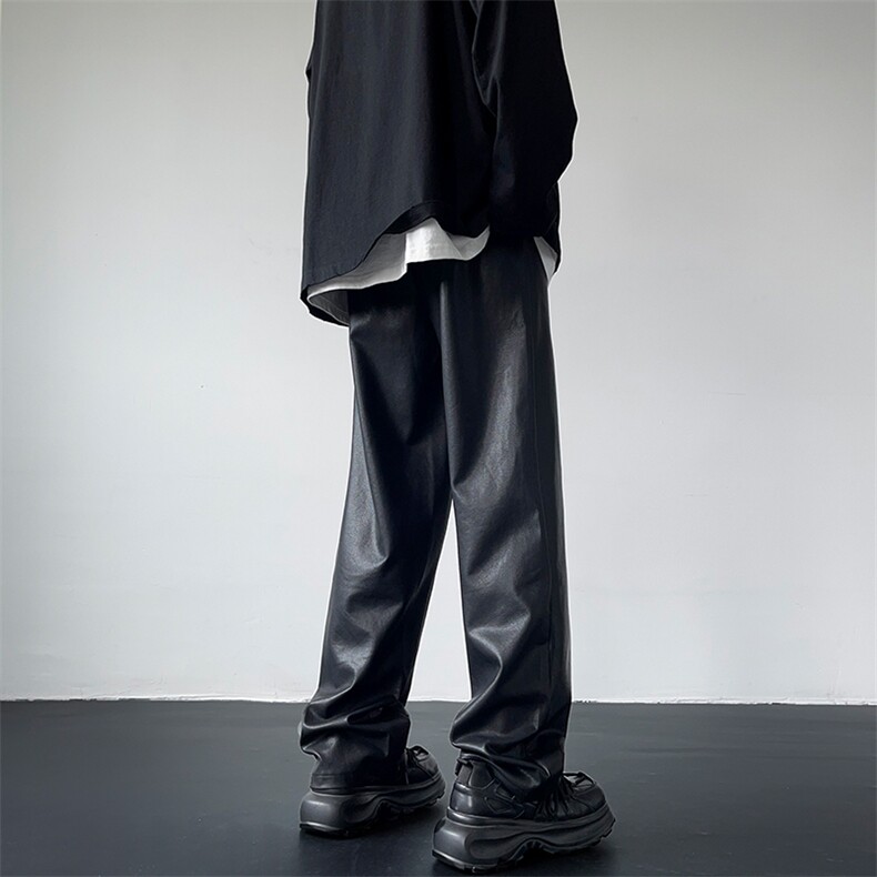 5直筒显瘦黑色PU皮皮裤宽松百搭阔腿裤男女XZ211-1-K2349-P65，男装皮裤，星座211-1