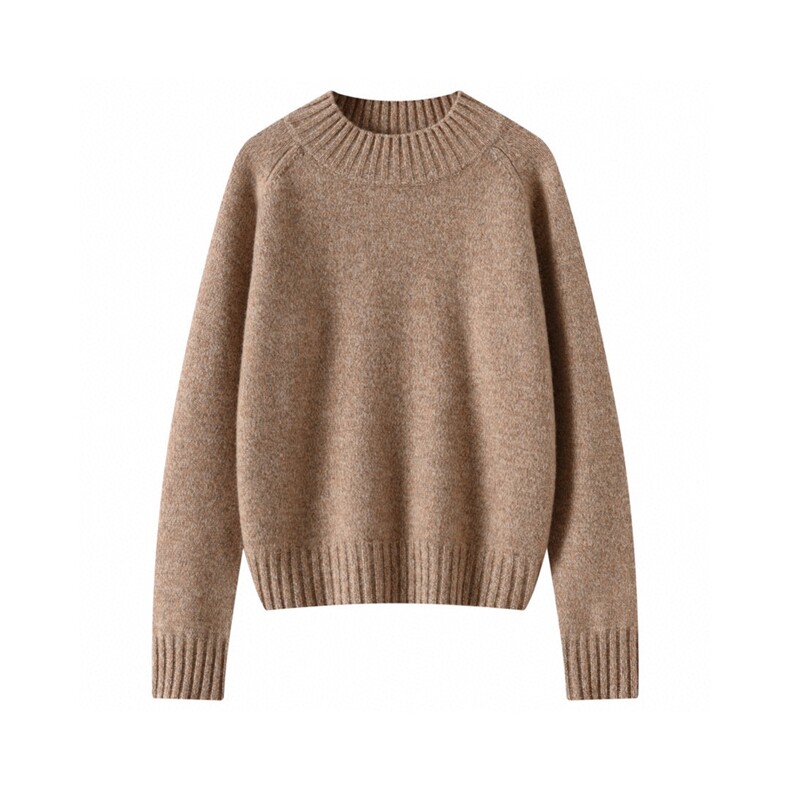 2025年秋季套头单件长袖圆领落肩袖三股花式纱半高领羊毛衫，女装针织衫/毛衣，若菲羊绒