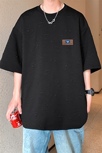 T903 P35 华夫格重磅350克小熊提花休闲高级感男士短袖T恤图片