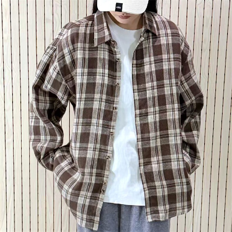 春季新款现货（跨境电商）格子男女情侣款潮流宽松格纹衬衣,男装衬衫,星座1107-1