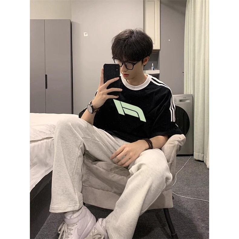 夏季美式高街重磅纯棉三条杠织带撞色男女短袖T恤ZD632-特P30,男装T恤,电商A486-1