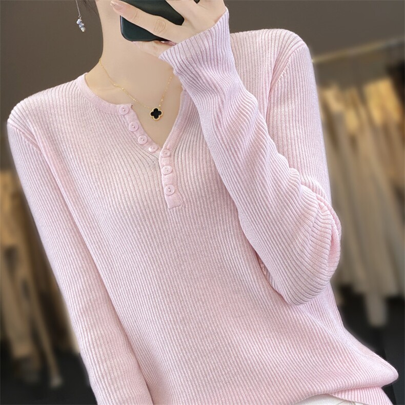 春秋新款V领羊毛衫女基础款宽松毛衣打底衫显瘦内搭长袖针织,针织衫/毛衣,雪真羊绒