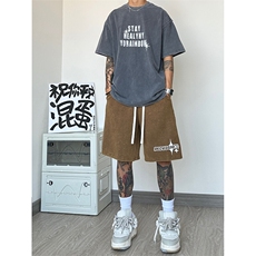 纯棉320G重磅水洗做旧发泡印花短裤A014-DY2380-P45控58，男装牛仔裤，电商A014