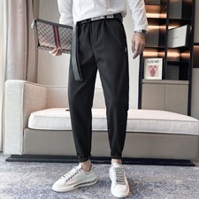 休闲裤男秋冬季新款修身锥形小脚裤韩版潮流纯色百搭西裤黑色长裤,男装西裤,电商A327