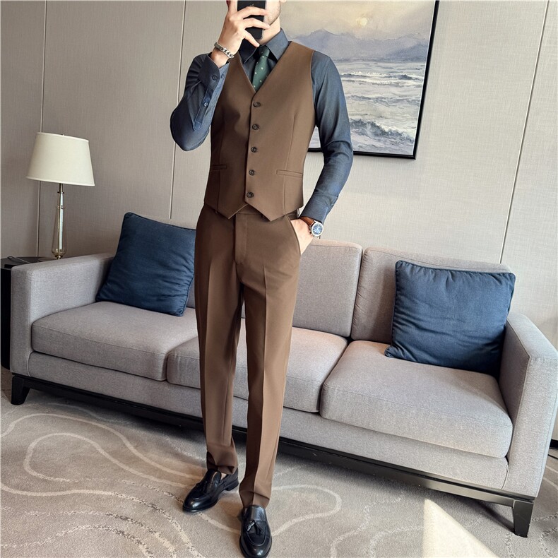 免烫抗皱色织纯色马甲裤子套装男内搭背心裤子一套MJT8065-P135,男装背心/马甲,电商A213